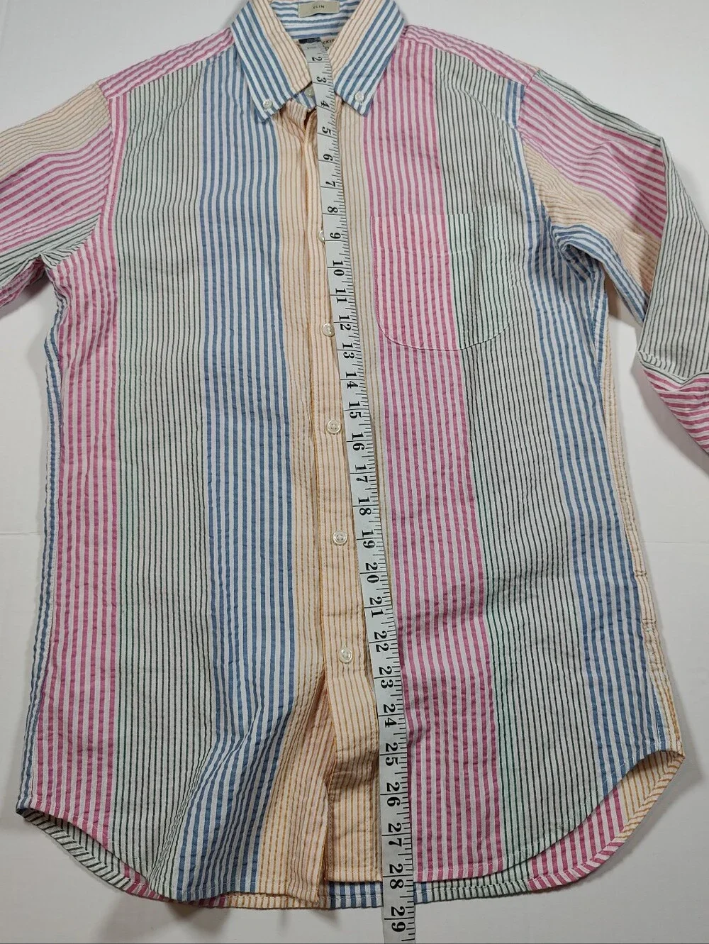 NWT J Crew 100% Cotton Seersucker Rainbow Colorblock Button Down Shirt Size XS